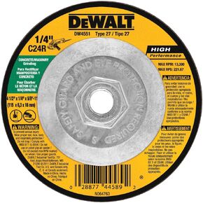 DEWALT DW4551 Masonry Grinding Wheel, 5/8-11-Inch Arbor, 4-1/2-Inch by 1/4-Inch
