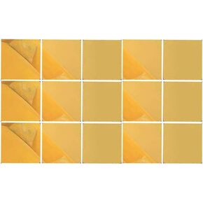 INCAUCA 15 Pieces Acrylic Flexible Mirror Sheets, 6x6 Inch Self-Adhesive Plastic Mirror Tiles Non-Glass Mirror Stickers, Removable Square Mirror Setting Wall Sticker Decal for Home Decor (Gold)