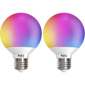 Sunco Lighting Smart Globe Bulbs G25 LED, Alexa Compatible LED Decorative Round Vanity Bulbs, 5W, Color Changing RGBCW, Dimmable WiFi Vanity Smart Bulbs for Amazon Alexa, Google Assistant, 2 Pack