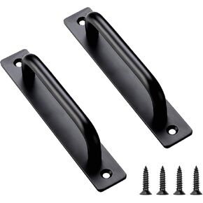 Barn Door Handles 2 Pack, Sliding Door Handle 5 inch Hole Center Black Cabinet Handles Aluminum Alloy Gate Door Pulls with Plate for Sliding Closet Door Hardware Pull Handle(5.83inch)