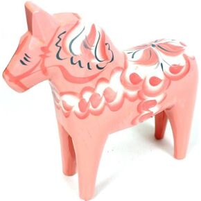 Traditional Wooden Swedish Dala Horse - Pink 6" (15cm)