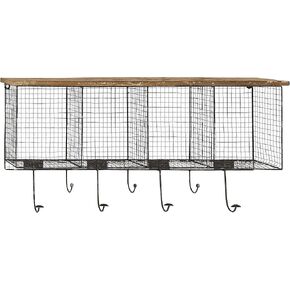 Deco 79 Metal 1 Shelf and 4 Cubbies Wall Hook with Hangers, 32" x 6" x 14", Black