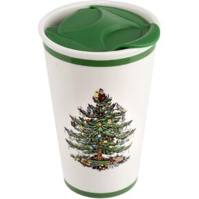 Spode Christmas Tree Travel Mug | Coffee Mug with Lid | Porcelain Coffee Tumbler - Dishwasher & Microwave Safe | Coffee Cups | Christmas Mugs | Travel Coffee Mug - 8 Oz (Christmas Tree) in Kuwait