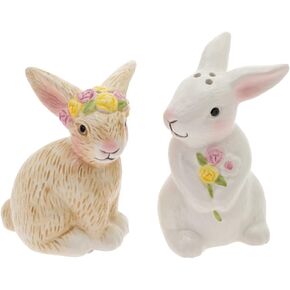 Boston International Salt and Pepper Shakers Everyday Ceramic Serveware, Set of 2, Flower Party