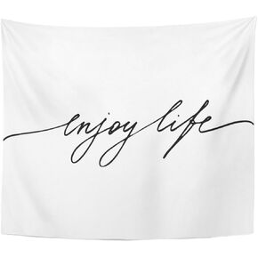 Emvency Tapestry Label Phrase Lettering Text Quote Enjoy Life Handwritten Black Home Decor Wall Hanging for Living Room Bedroom Dorm 50x60 Inches