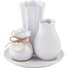 Mud Pie Happy Always Vase Plate, White, 6.5" x 6"
