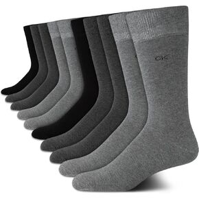 Calvin Klein Men's Dress Socks - 10 Pack Plain and Printed Crew Calf Compression Socks - Athletic Running Socks for Men, 7-12