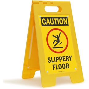SmartSign-SF-0114-FB "Caution - Slippery Floor" Folding Floor Sign | 25" x 12" Plastic - Black/Red on Yellow