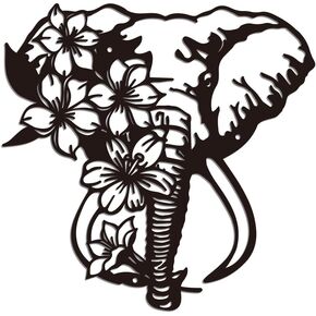 WADORN الفيل والزهور الحديد جدار الفن الزينة، معدن أسود جدار الفن ديكور الفيل نمط الجدار المنحوتات للمنزل المطبخ غرفة نوم غرفة المعيشة مكتب الحمام في الهواء الطلق داخلي الجدار الديكور