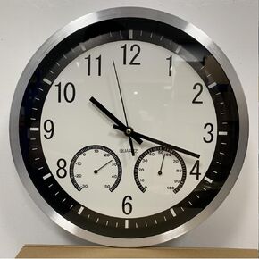 12 Inch 3 in 1 Metal Wall Clock, Sweep Silent Movement Accurate Clocks with Temperature & Humidity, Decorative for Kitchen Living Room Bedroom Office School Classroom