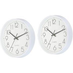 PATIKIL 8 Inch Round Wall Clock, 2 Pack Battery Operated Silent Non-Ticking Wall Clocks for Office Bedroom Kitchen, White