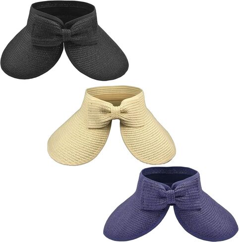 Beach Hats for Women Packable, Folding Straw Sun Hat Wide Brim & Ponytail for Pool UV Protection & Summer Travel SW-H2 in Saudi Arabia