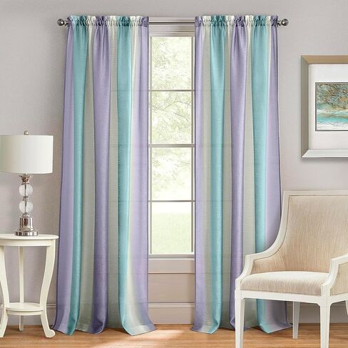 Spectrum Rod Pocket Panel Window Curtain - 50 Inch Width, 63 Inch Length- Black/Silver - Semi-Sheer & Machine Washable Soft Polyester Drapes for Bedroom Living & Dining Room by Achim Home Decor in Kuwait