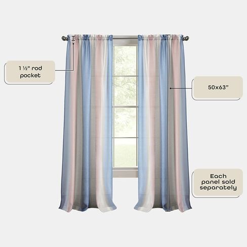 Spectrum Rod Pocket Panel Window Curtain - 50 Inch Width, 63 Inch Length- Black/Silver - Semi-Sheer & Machine Washable Soft Polyester Drapes for Bedroom Living & Dining Room by Achim Home Decor in Kuwait