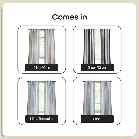 Spectrum Rod Pocket Panel Window Curtain - 50 Inch Width, 63 Inch Length- Black/Silver - Semi-Sheer & Machine Washable Soft Polyester Drapes for Bedroom Living & Dining Room by Achim Home Decor in Kuwait