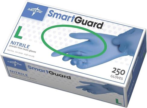 Medline SmartGuard Nitrile Exam Gloves, Powder-Free, 9.5" Length, Small, Blue, 250 Count (Pack of 10) in Saudi Arabia