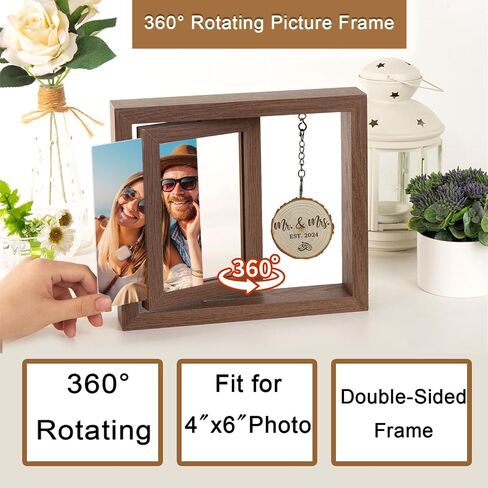 Engagement Picture Frame Gifts for Couples 4x6 Rotating Wedding Picture Frame Romantic Photo Frame Let the Adventure Begins Love Picture Frame Bride to Be Gifts for Couples Rustic Picture Frame for Newly Engaged in Saudi Arabia