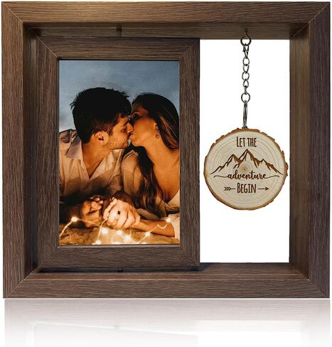 Engagement Picture Frame Gifts for Couples 4x6 Rotating Wedding Picture Frame Romantic Photo Frame Let the Adventure Begins Love Picture Frame Bride to Be Gifts for Couples Rustic Picture Frame for Newly Engaged in Saudi Arabia