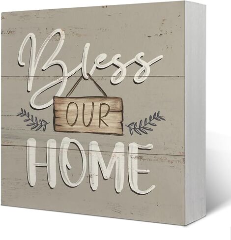 Bless Our Home Wood Box Sign Desk Decor - Rustic Home Decor, Blessed Signs for Home Decor, Housewarming Decorations, House Warming Gifts for New Home, 5x5 in Saudi Arabia