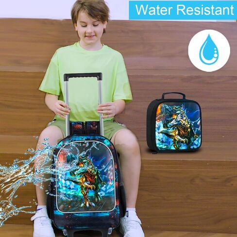 4PCS Rolling Backpack for Boys,Kids Dinosaur Backpacks with Roller Wheels, Wheeled Bookbag with Lunch Box for Toddler Elementary School in Saudi Arabia