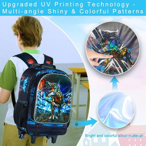 4PCS Rolling Backpack for Boys,Kids Dinosaur Backpacks with Roller Wheels, Wheeled Bookbag with Lunch Box for Toddler Elementary School in Saudi Arabia
