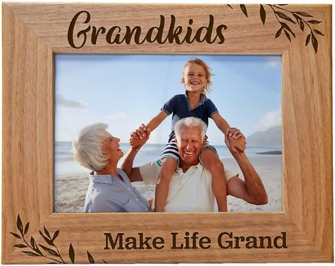 CEDAR CRATE MARKET Grandkids Make Life Grand, Engraved Natural Wood Photo Frame for Grandparents, Grandparent's Day, Grandma Gift, Grandpa Gift (4x6 Horizontal) in Kuwait