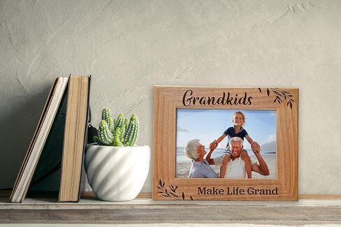 CEDAR CRATE MARKET Grandkids Make Life Grand, Engraved Natural Wood Photo Frame for Grandparents, Grandparent's Day, Grandma Gift, Grandpa Gift (4x6 Horizontal) in Kuwait