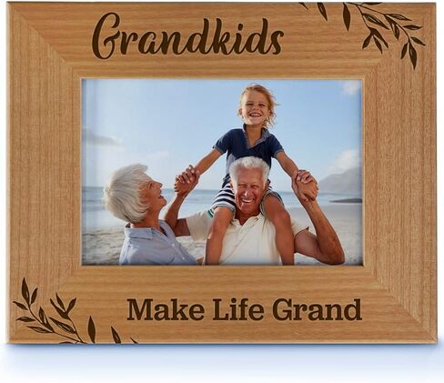 CEDAR CRATE MARKET Grandkids Make Life Grand, Engraved Natural Wood Photo Frame for Grandparents, Grandparent's Day, Grandma Gift, Grandpa Gift (4x6 Horizontal) in Saudi Arabia