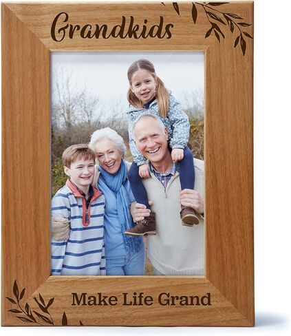 CEDAR CRATE MARKET Grandkids Make Life Grand, Engraved Natural Wood Photo Frame for Grandparents, Grandparent's Day, Grandma Gift, Grandpa Gift (4x6 Horizontal) in Saudi Arabia