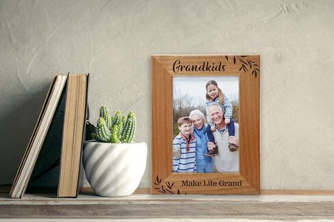 CEDAR CRATE MARKET Grandkids Make Life Grand, Engraved Natural Wood Photo Frame for Grandparents, Grandparent's Day, Grandma Gift, Grandpa Gift (4x6 Horizontal) in Saudi Arabia