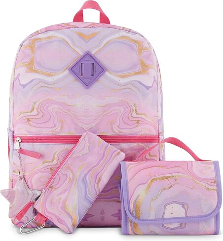 مجموعة حقيبة ظهر للفتيات مكونة من 5 قطع من Cudlie مع حقيبة غداء، وحقيبة أقلام، ومشبك حلقة تسلق، وسلسلة مفاتيح - حقيبة ظهر خفيفة الوزن للأطفال للمدرسة/السفر - نجوم لطيفة/وردي in Kuwait