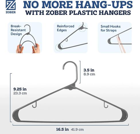 ZOBER Clothes Hangers - Black, Plastic Hangers 50 Pack for Shirts, Dresses, and Pants - Durable, Flexible Plastic Clothing Hangers in Saudi Arabia