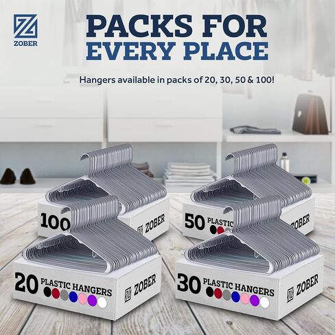 ZOBER Clothes Hangers - Black, Plastic Hangers 50 Pack for Shirts, Dresses, and Pants - Durable, Flexible Plastic Clothing Hangers in Saudi Arabia