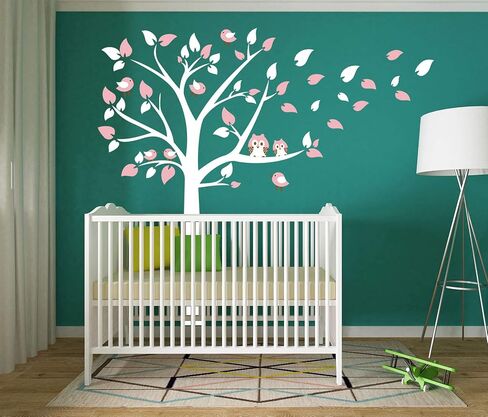 Cute Owls with Birds Stand on The Tree Wall Decals Tree Wall Decals Tree Wall Sticker for Kid Baby Nursery Room (87x78) (Blue) in Saudi Arabia