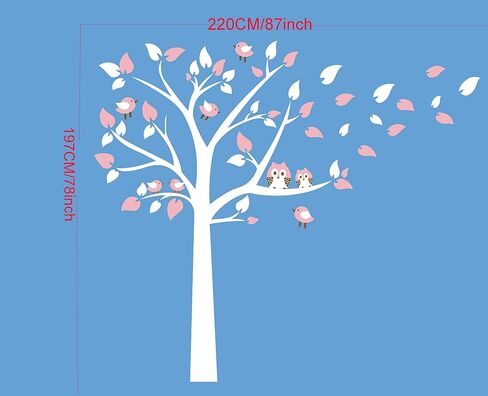 Cute Owls with Birds Stand on The Tree Wall Decals Tree Wall Decals Tree Wall Sticker for Kid Baby Nursery Room (87x78) (Blue) in Saudi Arabia