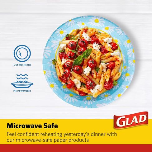 Glad Everyday Round Disposable Paper Plates with Lovely Daisies Design,| Cut-Resistant, Microwavable Paper Plates for All Foods & Daily Use | 10 Inches, 50 Count in Saudi Arabia