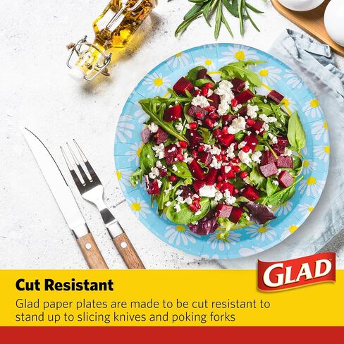 Glad Everyday Round Disposable Paper Plates with Lovely Daisies Design,| Cut-Resistant, Microwavable Paper Plates for All Foods & Daily Use | 10 Inches, 50 Count in Saudi Arabia