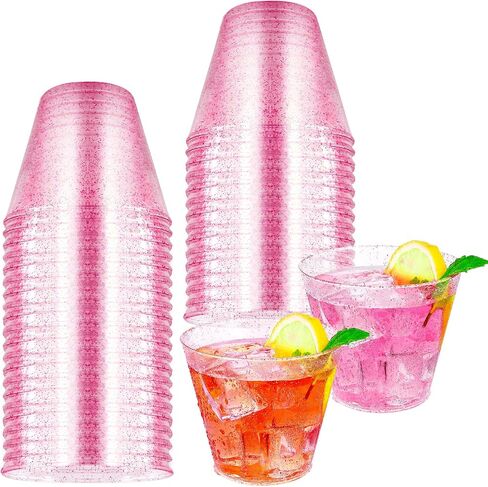 HKACSTHI 25 Pieces 9oz Plastic Cups Disposable Glitter Cups Wine Glasses Clear Plastic Tumblers Dessert Cups Drinking Cups Wedding Party Cups Cocktail Cups (Gold) in Saudi Arabia