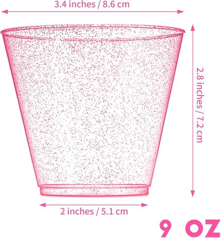 HKACSTHI 25 Pieces 9oz Plastic Cups Disposable Glitter Cups Wine Glasses Clear Plastic Tumblers Dessert Cups Drinking Cups Wedding Party Cups Cocktail Cups (Gold) in Saudi Arabia