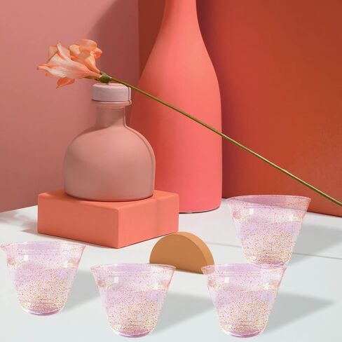 HKACSTHI 25 Pieces 9oz Plastic Cups Disposable Glitter Cups Wine Glasses Clear Plastic Tumblers Dessert Cups Drinking Cups Wedding Party Cups Cocktail Cups (Gold) in Saudi Arabia