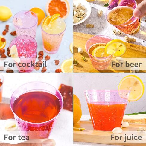 HKACSTHI 25 Pieces 9oz Plastic Cups Disposable Glitter Cups Wine Glasses Clear Plastic Tumblers Dessert Cups Drinking Cups Wedding Party Cups Cocktail Cups (Gold) in Saudi Arabia