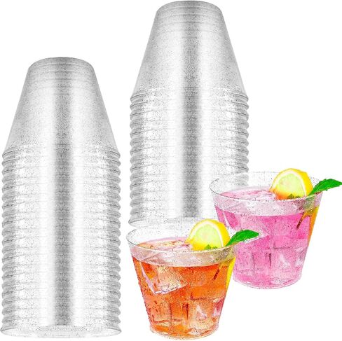 HKACSTHI 25 Pieces 9oz Plastic Cups Disposable Glitter Cups Wine Glasses Clear Plastic Tumblers Dessert Cups Drinking Cups Wedding Party Cups Cocktail Cups (Gold) in Saudi Arabia