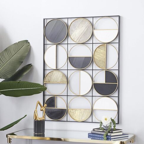 CosmoLiving من Cosmopolitan Metal Geometric Home Wall Decor منحوتة حائط نصف قمر مع تفاصيل ذهبية، لوحة فنية جدارية مقاس 30 بوصة × 1 بوصة × 40 بوصة، أسود in Saudi Arabia