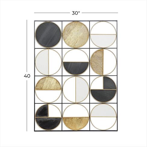 CosmoLiving من Cosmopolitan Metal Geometric Home Wall Decor منحوتة حائط نصف قمر مع تفاصيل ذهبية، لوحة فنية جدارية مقاس 30 بوصة × 1 بوصة × 40 بوصة، أسود in Saudi Arabia