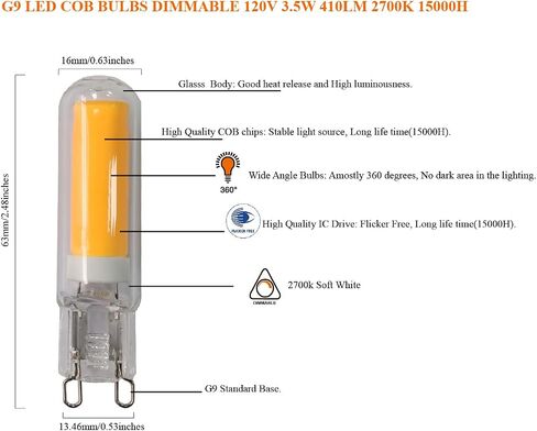 G9 LED COB Bulb Dimmable 3.5W, 410lm(40W T4 G9 Halogen Equivalent),2700K Soft Warm White, 120V, No Flicker, Chandelier Light Bulb Replacement(6 Pack) in Saudi Arabia