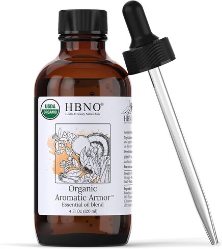 مزيج HBNO Organic Aromatic Armor™ (مقارنة باللصوص) - حجم اقتصادي 4 أونصة (120 مل) - مزيج من الزيوت العطرية الطبيعية - مثالي للتنظيف والعلاج بالروائح العطرية والأعمال اليدوية والصابون وموزع الروائح in Kuwait