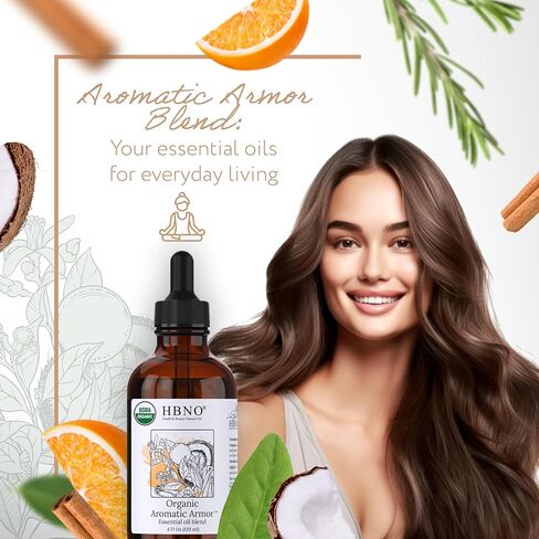 مزيج HBNO Organic Aromatic Armor™ (مقارنة باللصوص) - حجم اقتصادي 4 أونصة (120 مل) - مزيج من الزيوت العطرية الطبيعية - مثالي للتنظيف والعلاج بالروائح العطرية والأعمال اليدوية والصابون وموزع الروائح in Kuwait