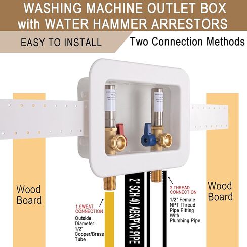 Washing Machine Outlet Box Sweat Thread with Hammer Arrestors and 2 inch Central Drain, 1/2 inch Thread, 1/2 inch Copper Sweat, Connection 3/4 inch Washing Machine Hoses in Saudi Arabia