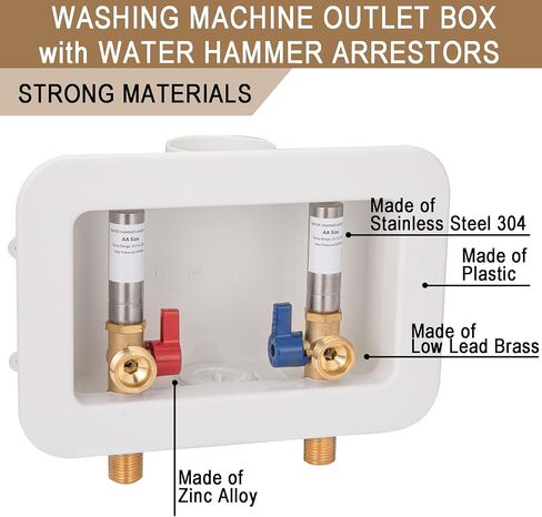 Washing Machine Outlet Box Sweat Thread with Hammer Arrestors and 2 inch Central Drain, 1/2 inch Thread, 1/2 inch Copper Sweat, Connection 3/4 inch Washing Machine Hoses in Saudi Arabia