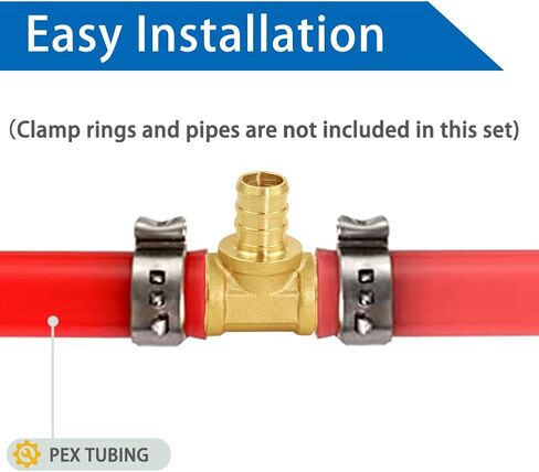 Hoashing 16 قطعة 1/2 بوصة PEX تركيب تي شيرت بدون تركيبات تجعيد نحاسية من الرصاص لتركيب أنابيب Pex in Kuwait